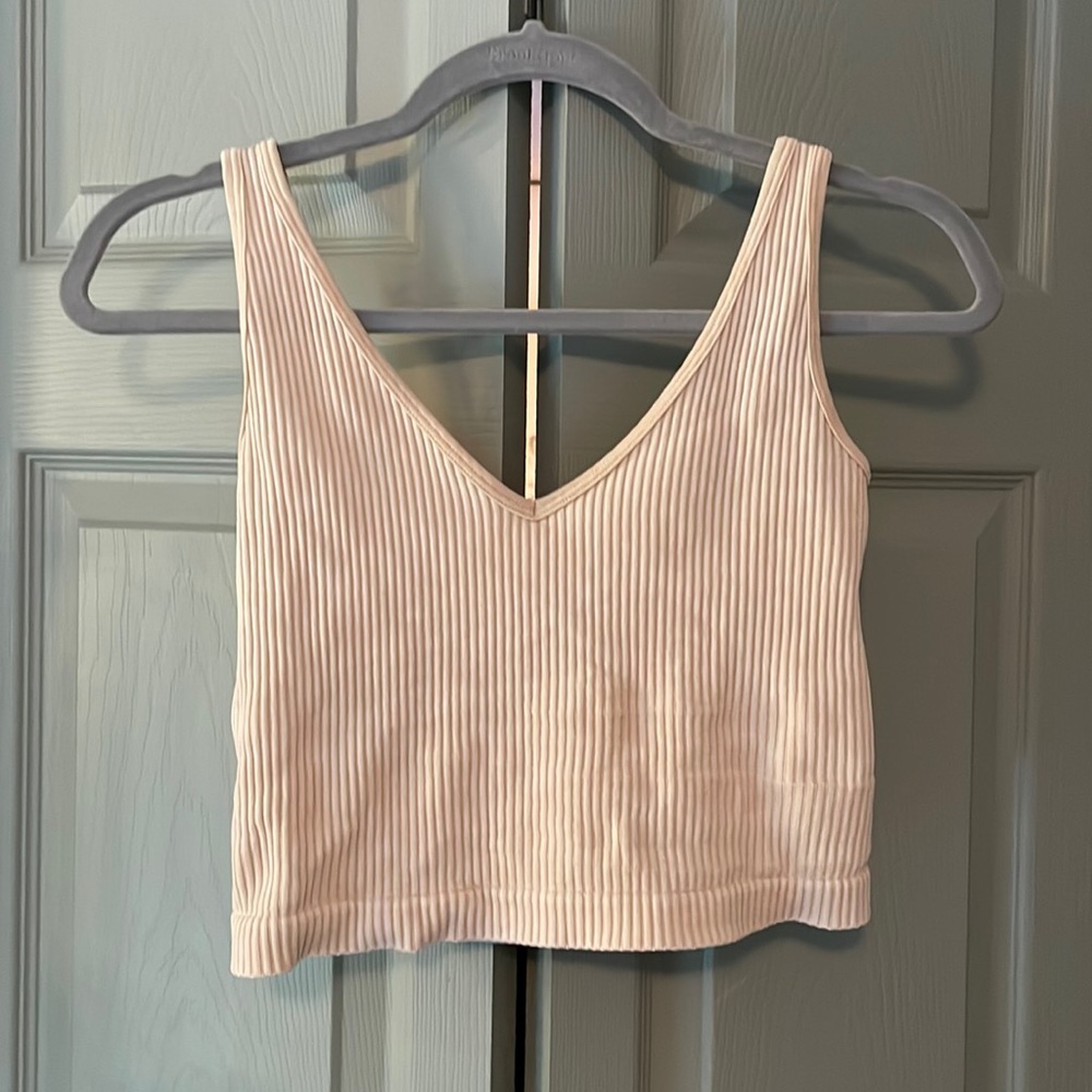 Ribbed crop top, tank top - size medium - beige